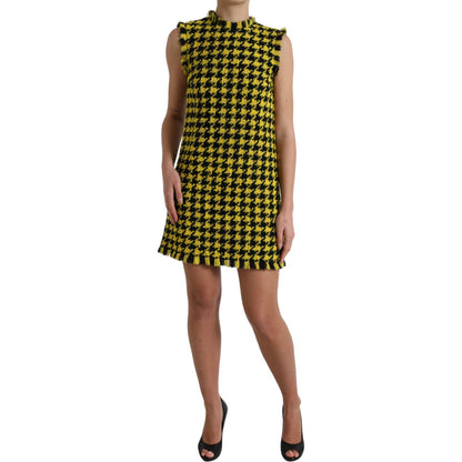 Dolce & Gabbana Yellow Houndstooth Sleeveless Aline Mini Dress
