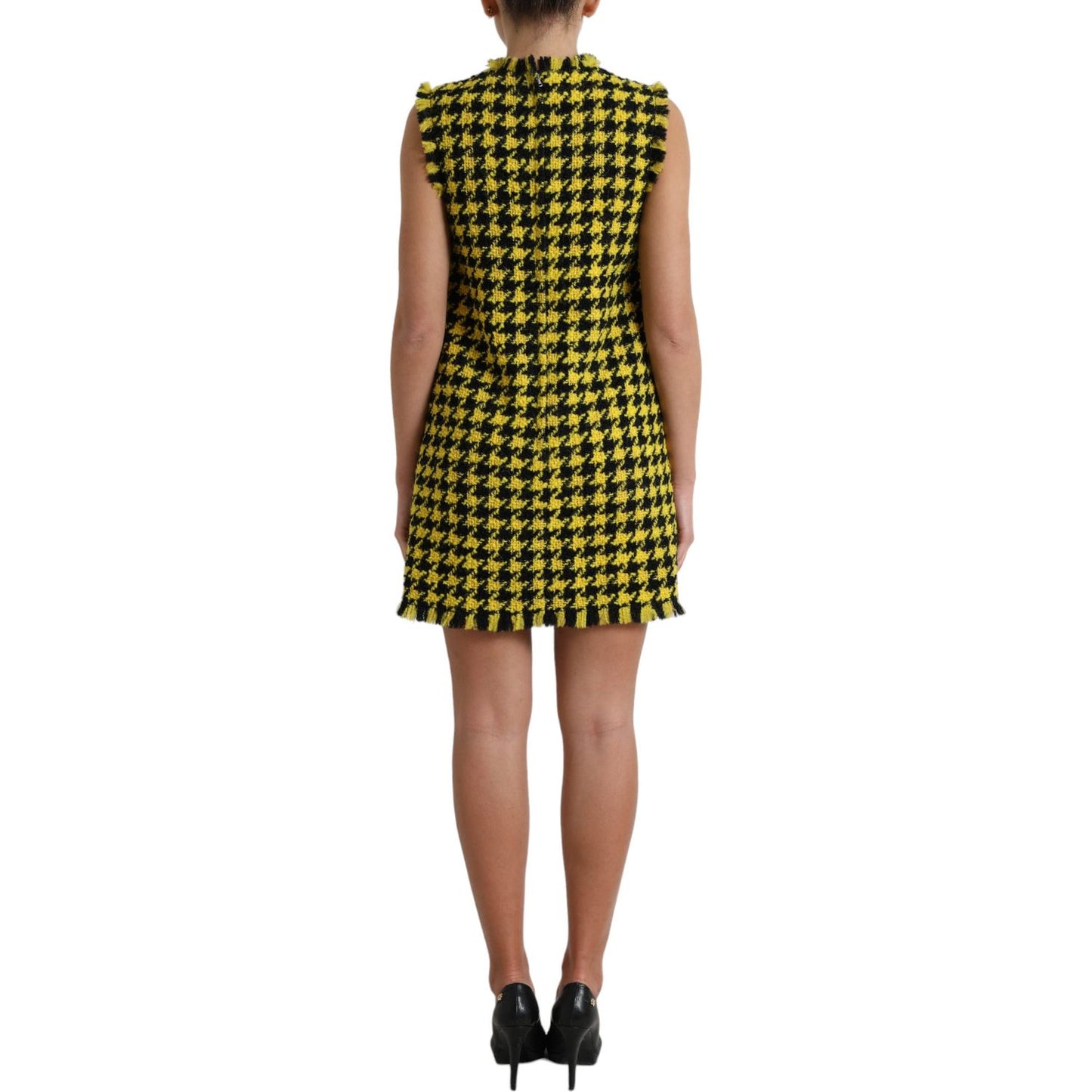 Dolce & Gabbana Houndstooth Knitted Chic Yellow Mini Skirt Dolce & Gabbana