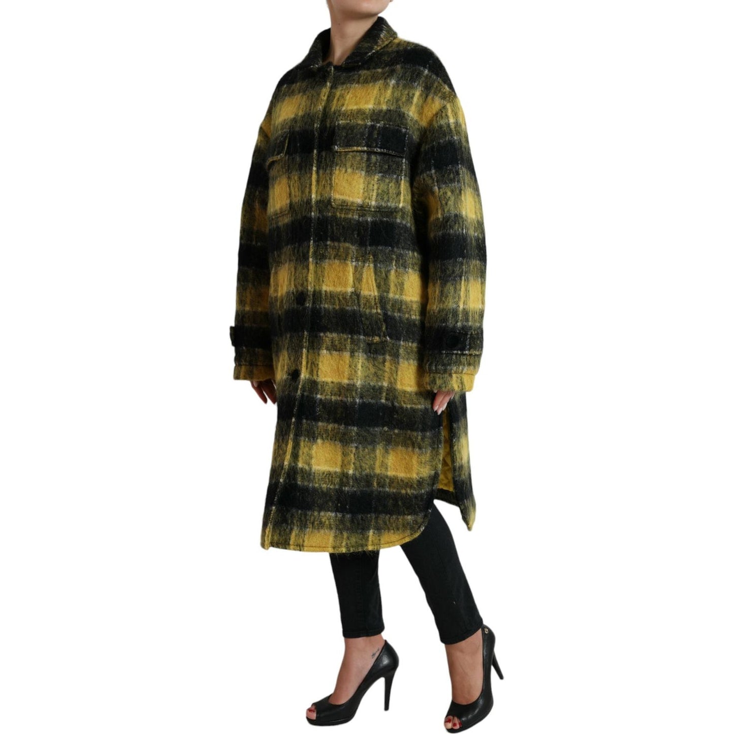 Dolce & Gabbana Yellow Plaid Long Sleeve Casual Coat Jacket