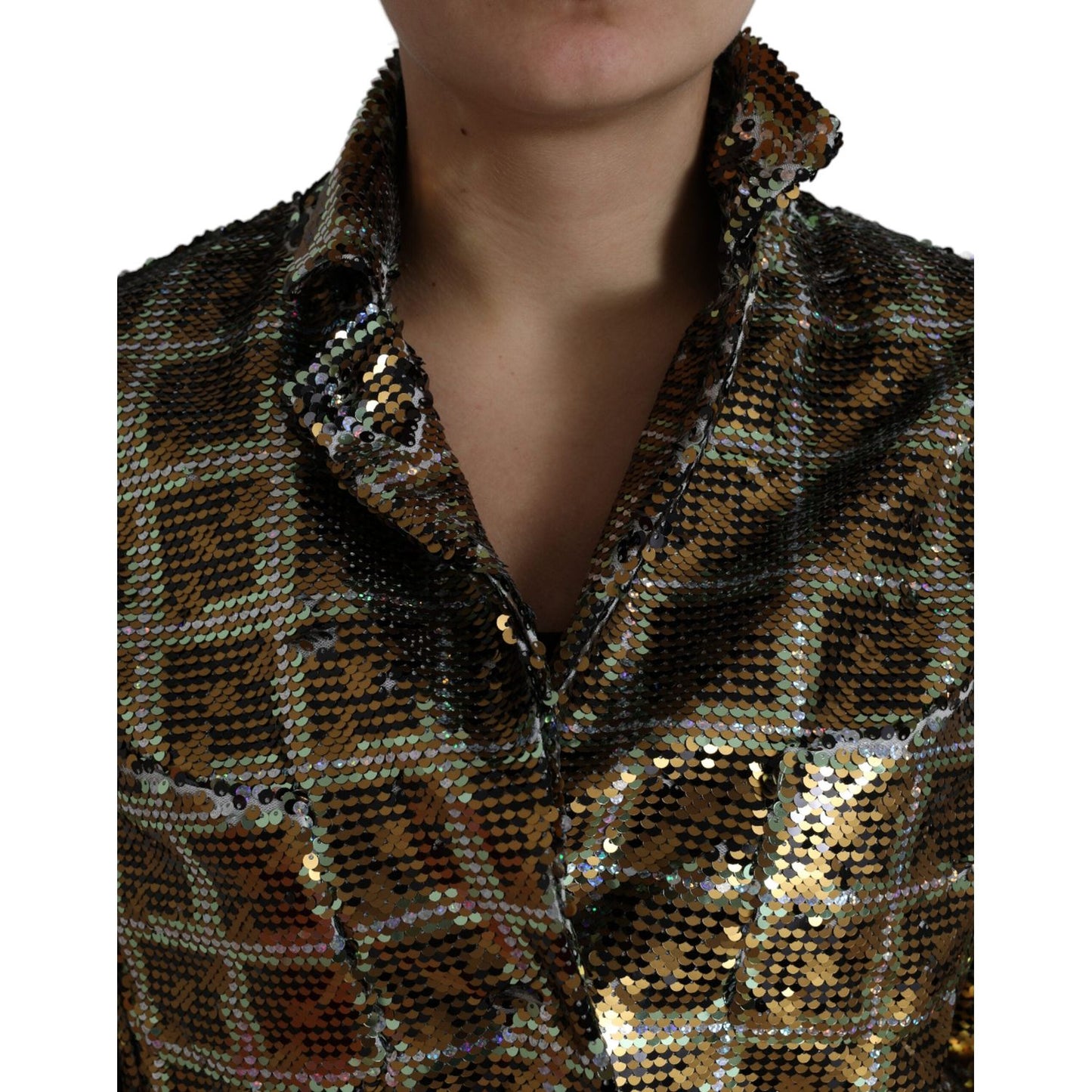 Dolce & Gabbana Multicolor Polyester Sequined Cropped Jacket Dolce & Gabbana