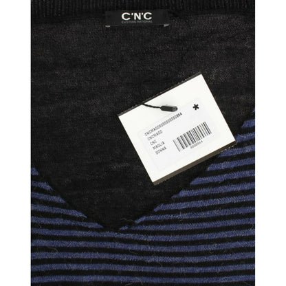 Costume National Black striped V-neck sweater