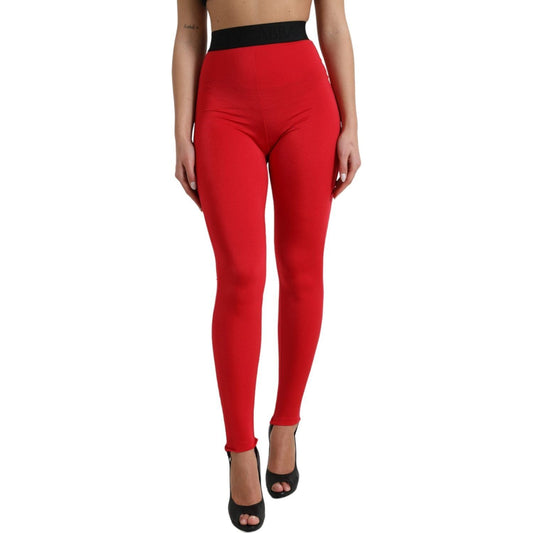 Dolce & Gabbana Red Nylon DG Logo Slim Leggings Pants Dolce & Gabbana