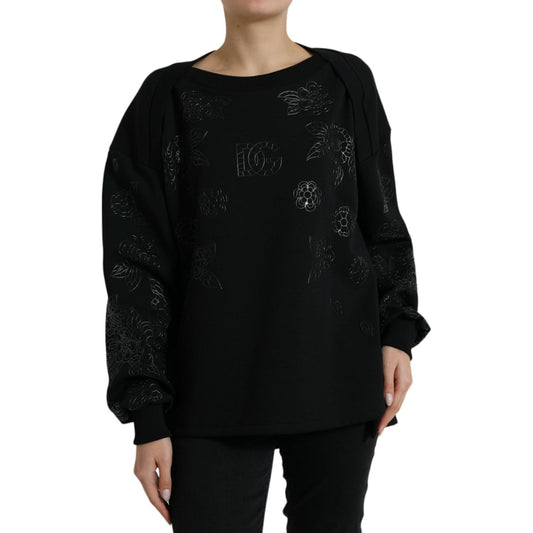 Dolce & Gabbana Elegant Black Floral Applique Sweater Dolce & Gabbana