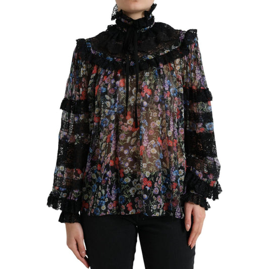 Dolce & Gabbana Black Floral Print Long Sleeves Blouse Top