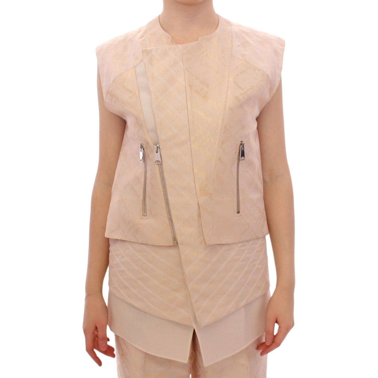 Zeyneptosun Beige brocade sleeveless jacket
