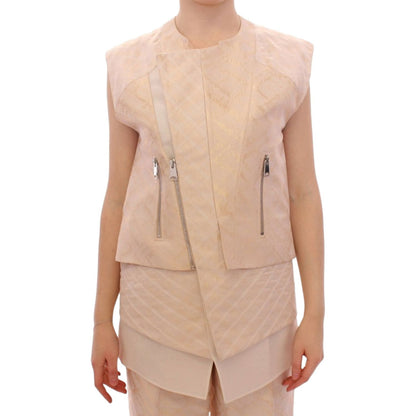 Zeyneptosun Beige brocade sleeveless jacket