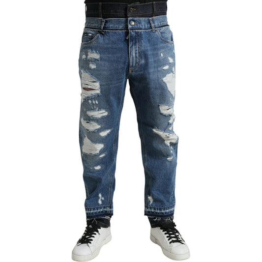 Dolce & Gabbana Blue Tattered Cotton Men Denim Jeans Dolce & Gabbana