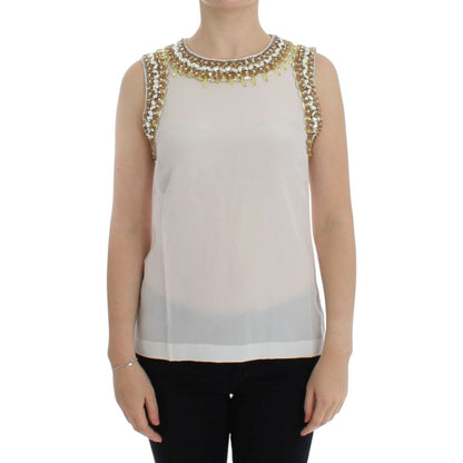 Dolce & Gabbana White crystal embellished tank top