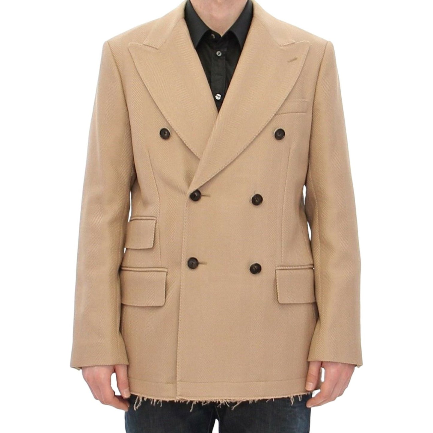 Dolce & Gabbana Elegant Beige Formal Wool Coat Dolce & Gabbana