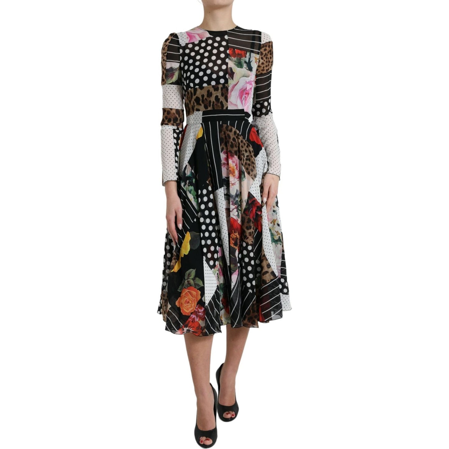 Dolce & Gabbana Elegant Patchwork Silk Midi A-Line Dress Dolce & Gabbana