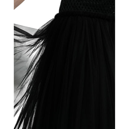 Dolce & Gabbana Black Sequined Sleeveless Mesh Layered Gown Dress
