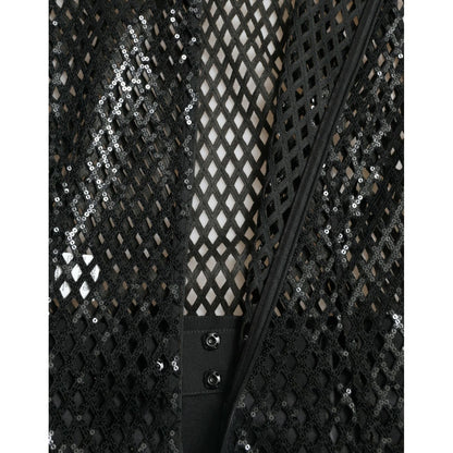 Dolce & Gabbana Black Sequined Sleeveless Mesh Layered Gown Dress