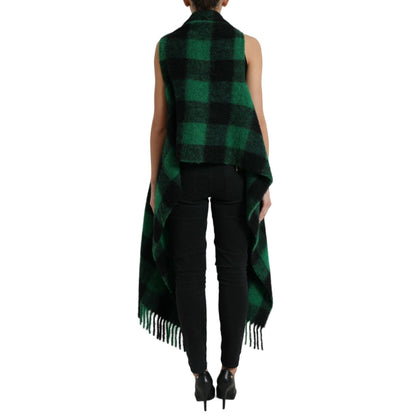 Dolce & Gabbana Black Green Buffalo Check Poncho Coat Jacket