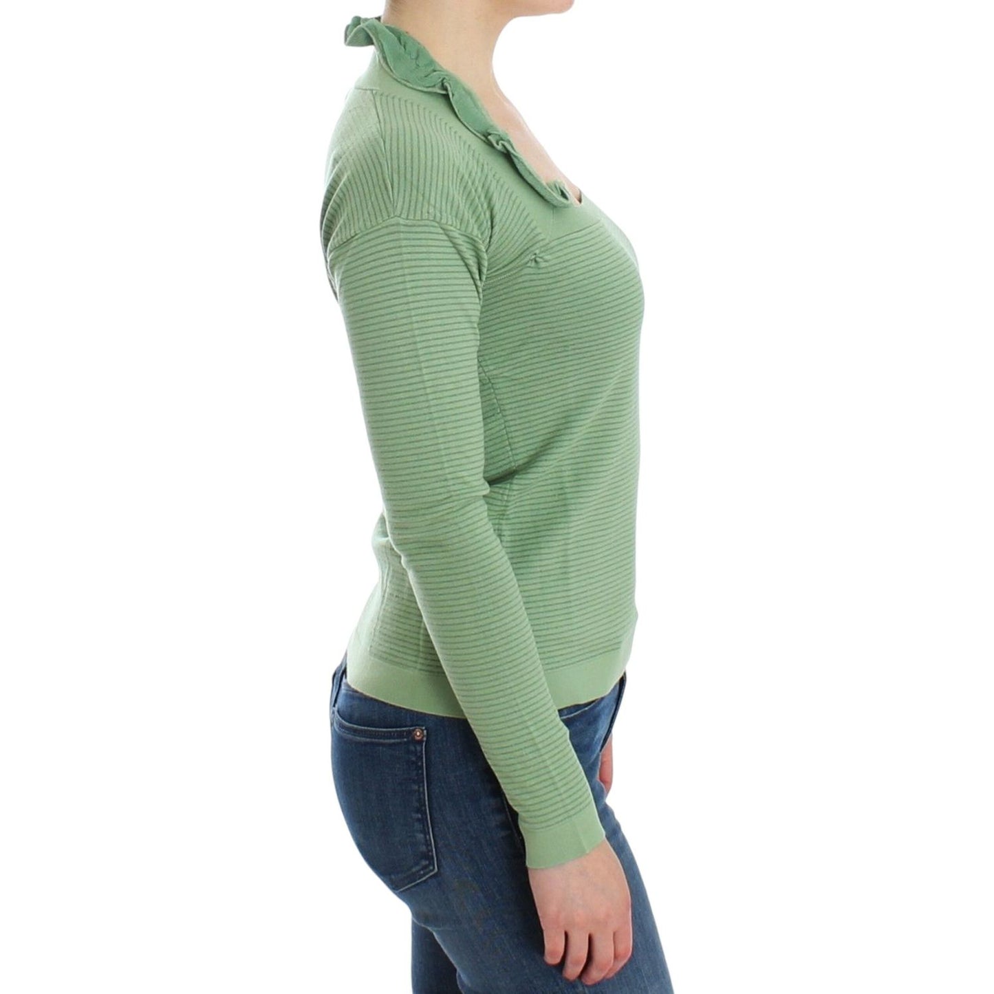 Ermanno Scervino Green Wool Blend Striped Long Sleeve Sweater