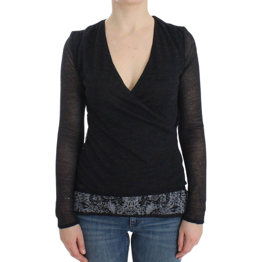 Ermanno Scervino Black Wool Blend Stretch Long Sleeve Sweater Ermanno Scervino
