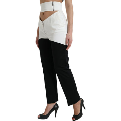 Dolce & Gabbana Black White Cotton Cut Out Waist Tapered Pants Dolce & Gabbana