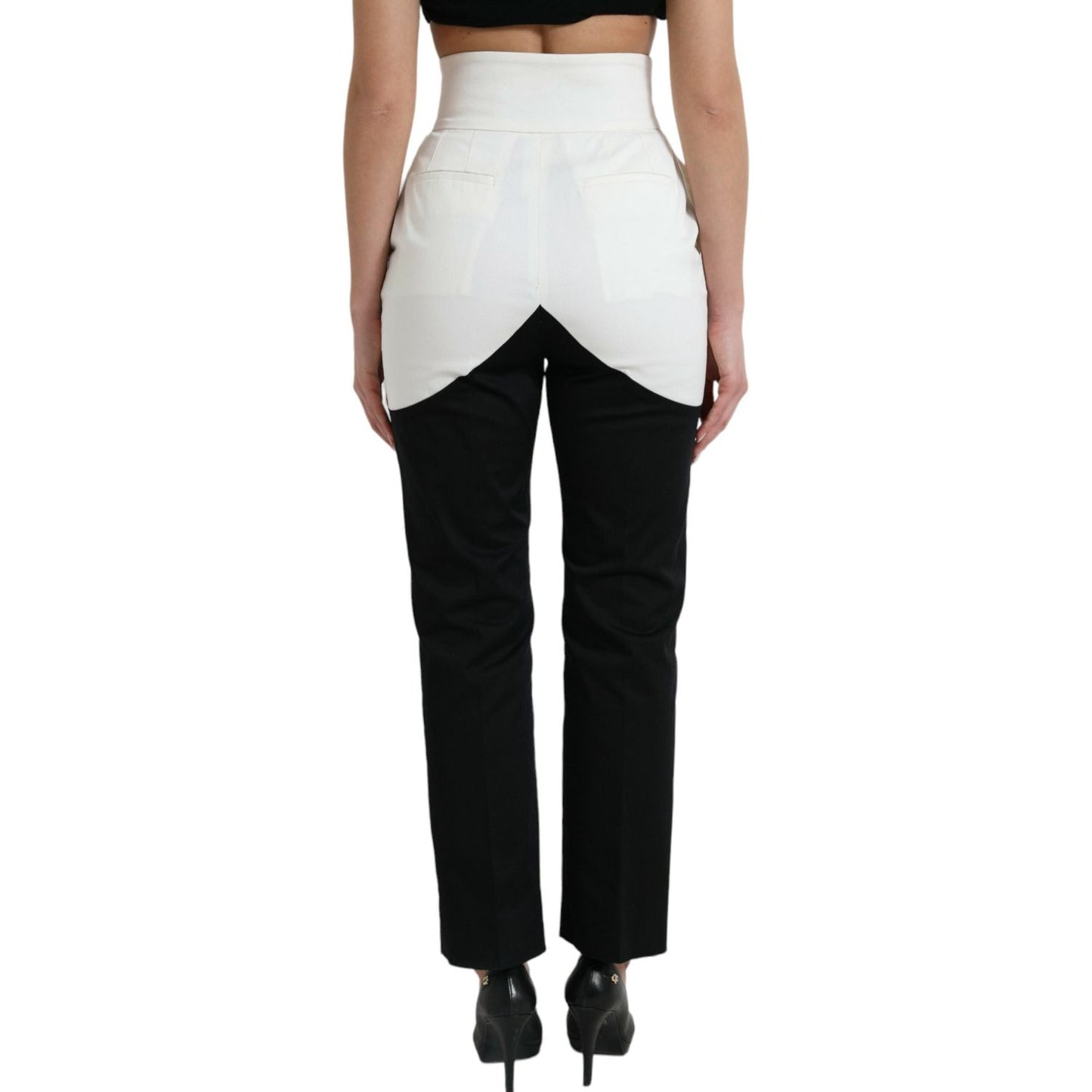 Dolce & Gabbana Black White Cotton Cut Out Waist Tapered Pants Dolce & Gabbana