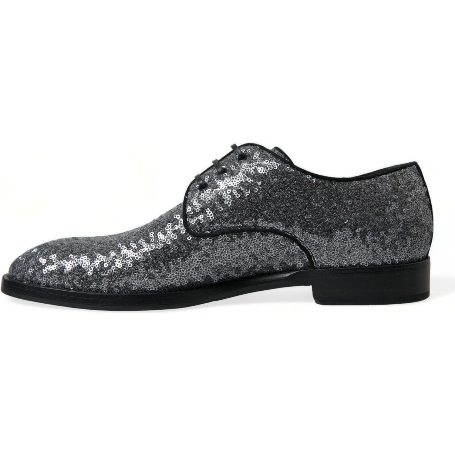 Dolce & Gabbana Silver Sequined Lace Up Men Derby Dress Shoes