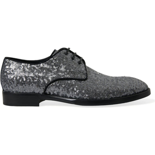 Dolce & Gabbana Silver Sequined Lace Up Men Derby Dress Shoes Dolce & Gabbana