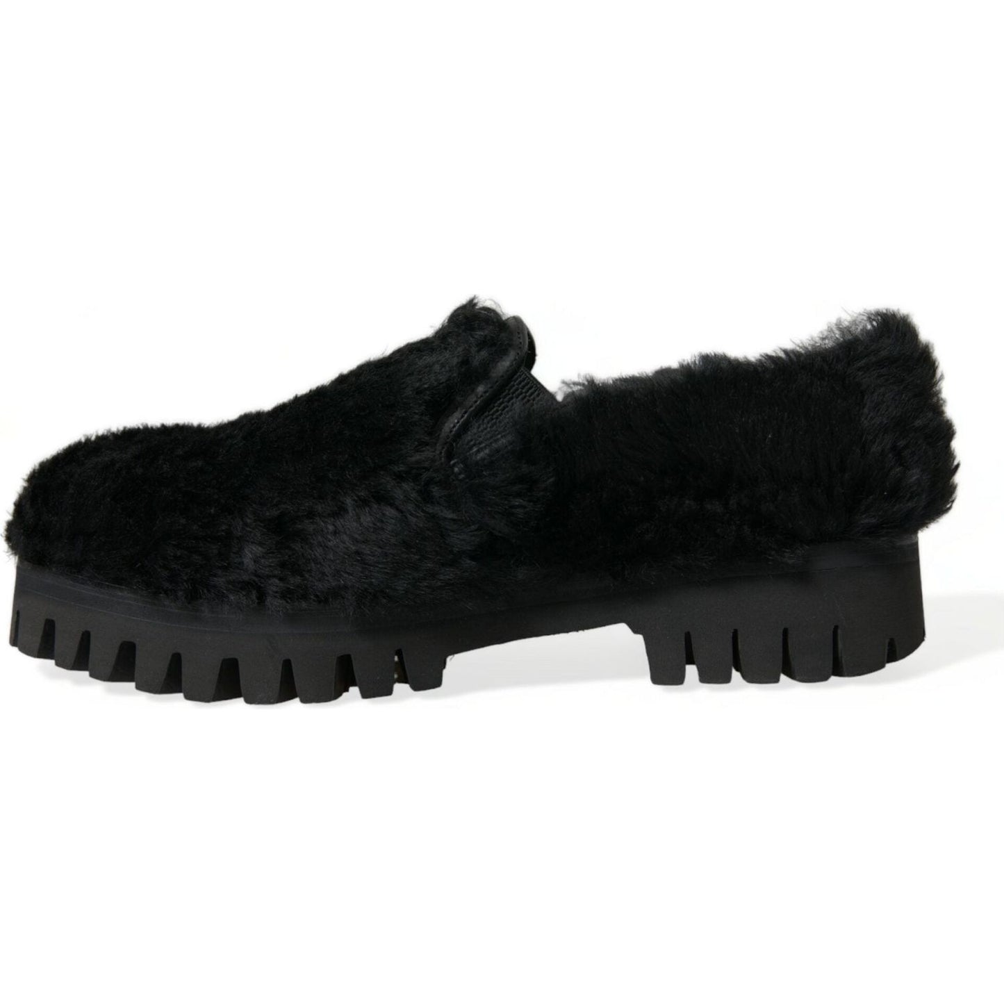 Dolce & Gabbana Elegant Black Fur Slip On Loafers for Men Dolce & Gabbana