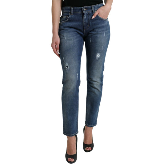 Dolce & Gabbana Blue BOYFRIEND Mid Waist Cotton Denim Jeans Dolce & Gabbana