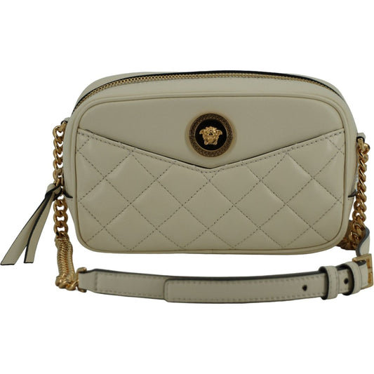 Versace White Lamb Leather Small Camera Crossbody Bag Versace