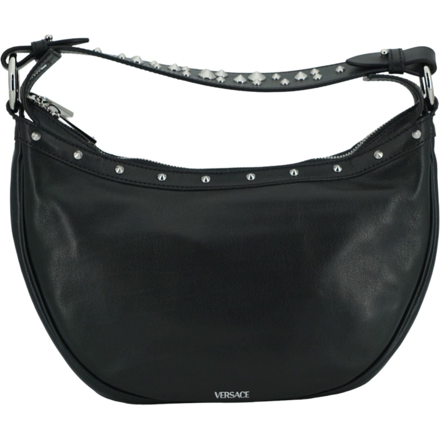 Versace Black Calf Leather Small Hobo Shoulder Bag
