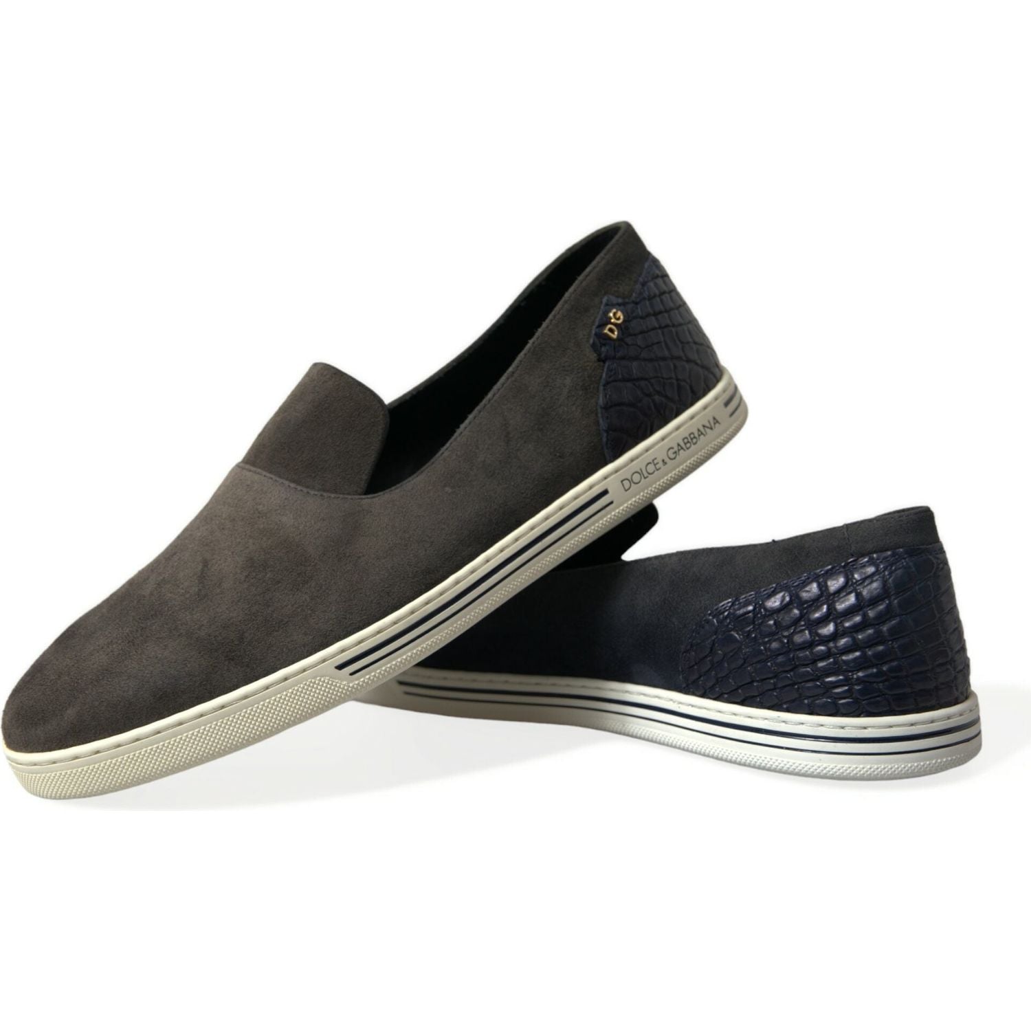 优雅蓝色麂皮 &amp; 鳄鱼皮拖鞋