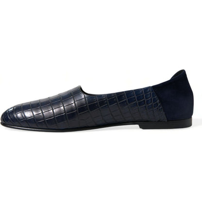 Dolce & Gabbana Blue Crocodile Leather Loafers Slip On Shoes