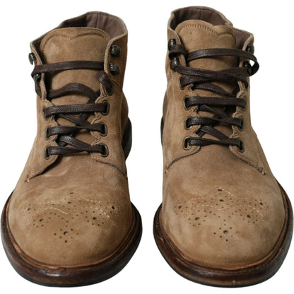 Dolce & Gabbana Brown Leather Lace Up Ankle Boots Shoes