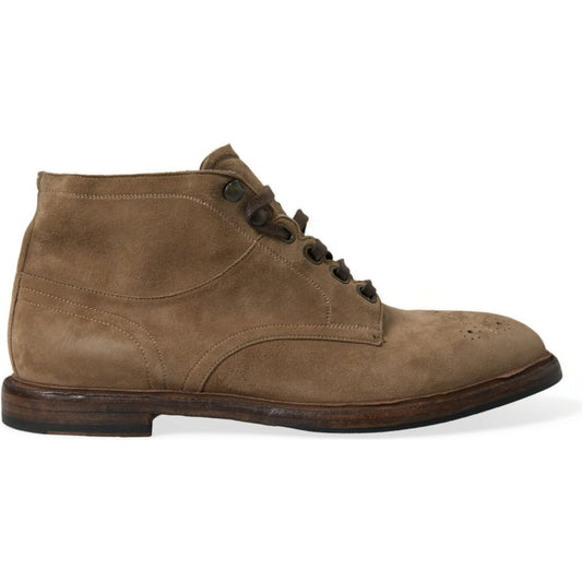 Dolce & Gabbana Brown Leather Lace Up Ankle Boots Shoes Dolce & Gabbana