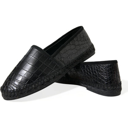 Dolce & Gabbana Black Exotic Leather Espadrilles Slip On Shoes
