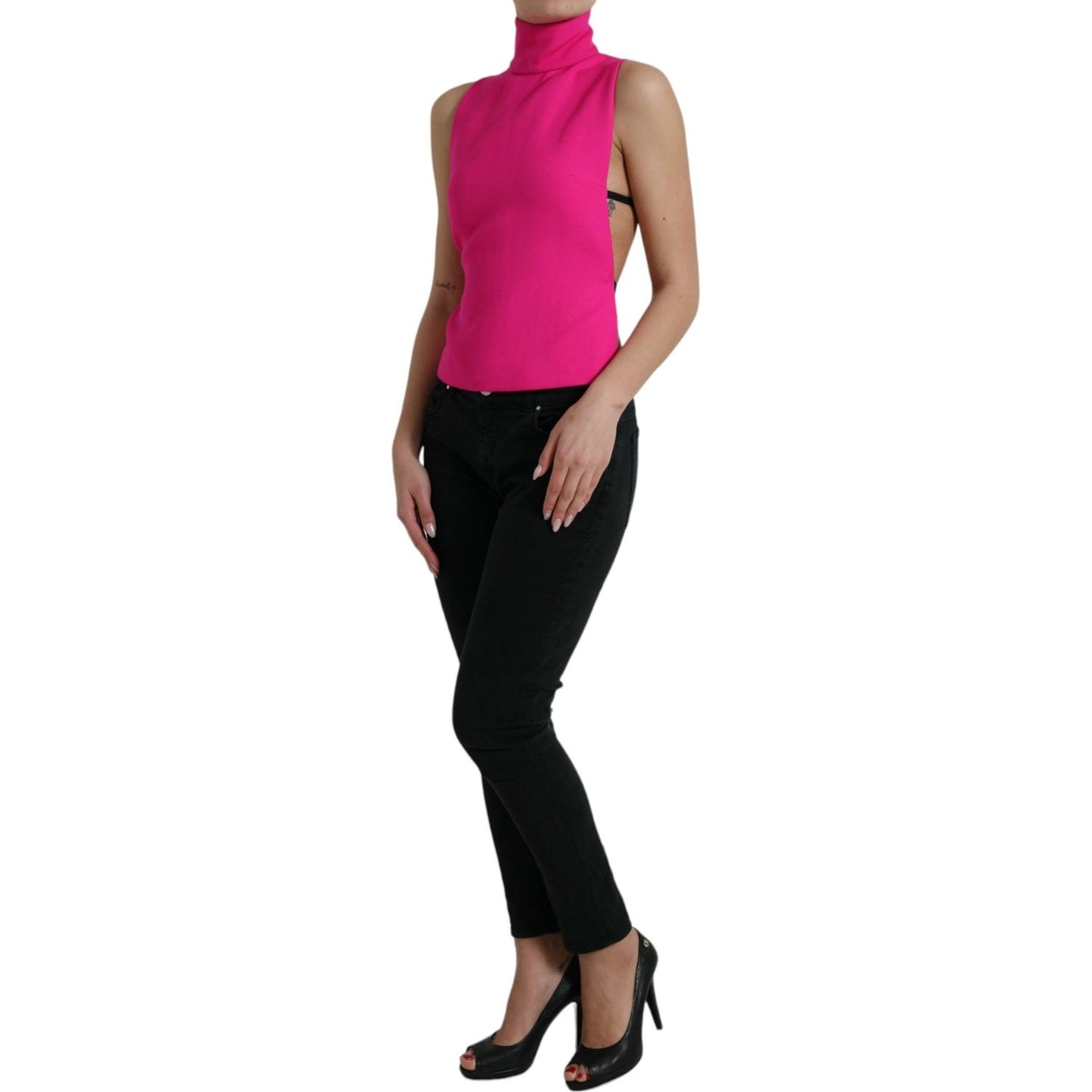 Dolce & Gabbana Elegant Pink Turtleneck Sleeveless Wool Top Dolce & Gabbana