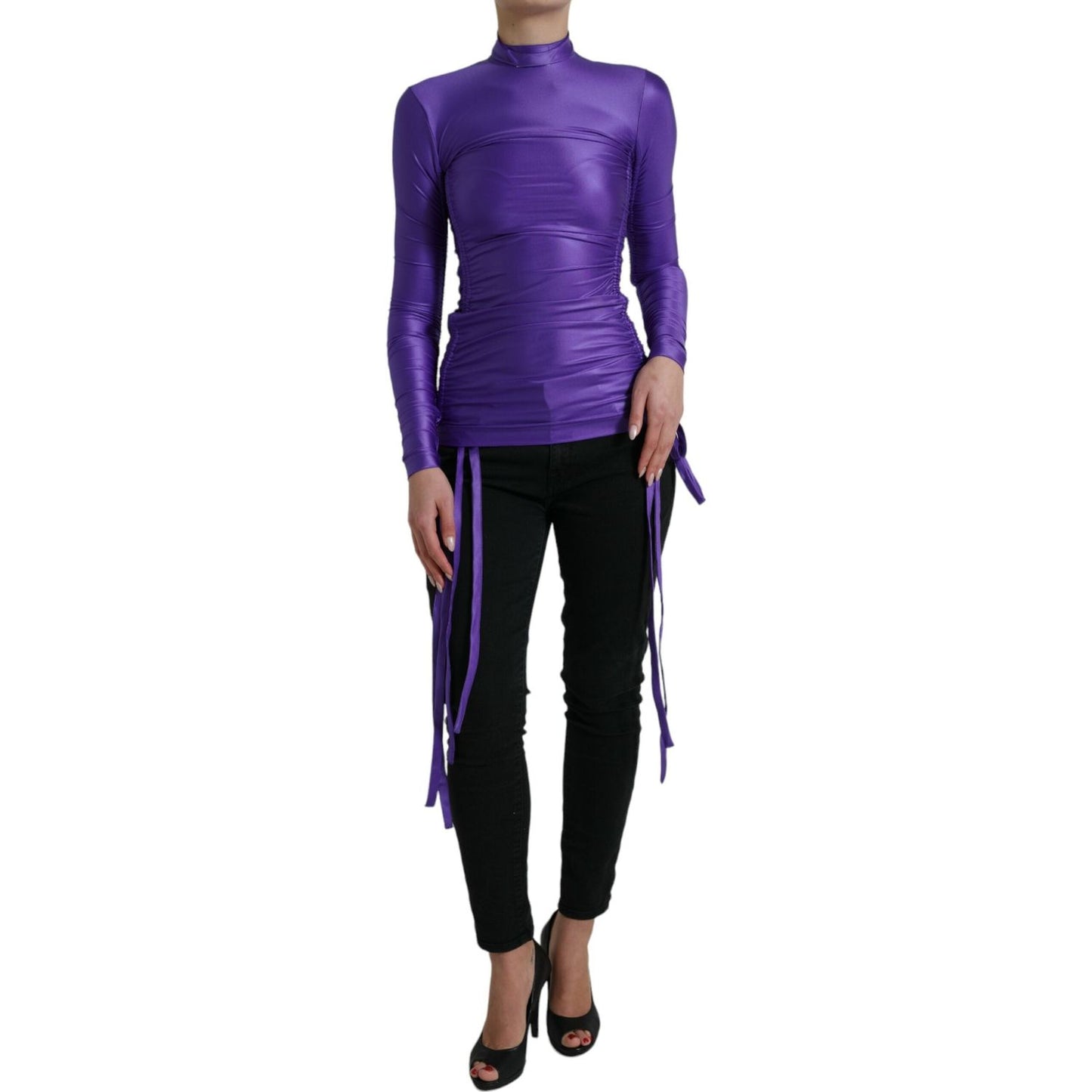 Dolce & Gabbana Purple Nylon Stretch Slim Long Sleeves Top