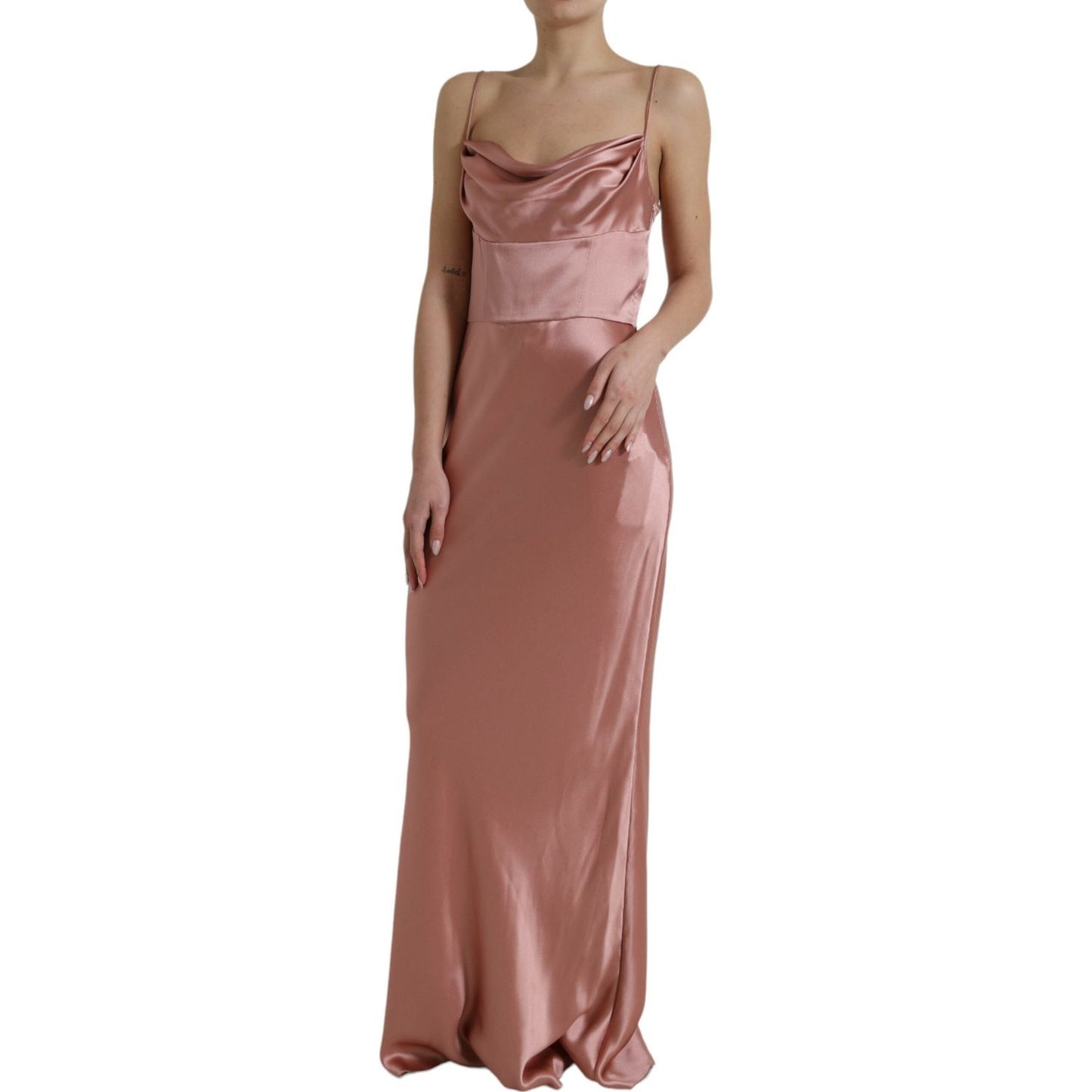 Dolce & Gabbana Pink Silk Spaghetti Straps Long Gown Dress