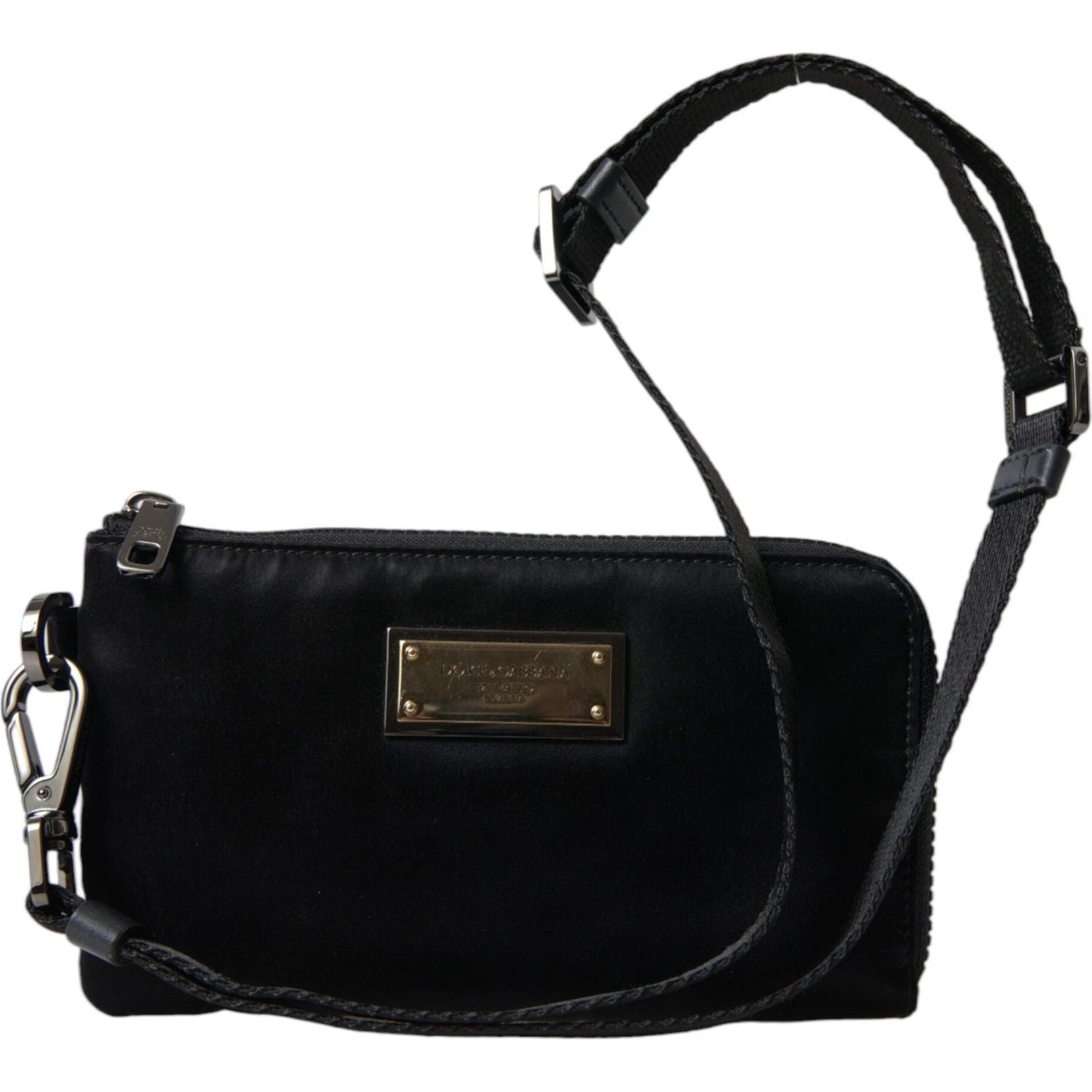 Dolce & Gabbana Elegant Black Nylon & Leather Pouch Dolce & Gabbana