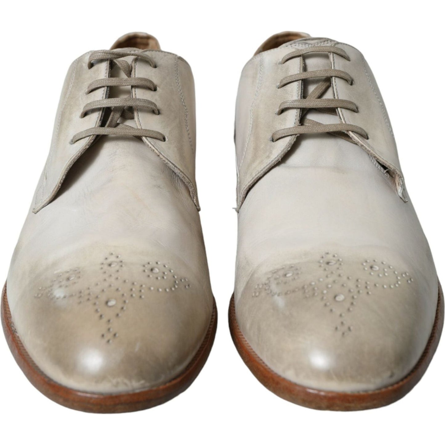 Dolce & Gabbana Elegant White Calfskin Derby Shoes Dolce & Gabbana