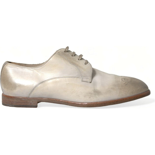 Dolce & Gabbana White Distressed Leather Derby Dress Shoes Dolce & Gabbana