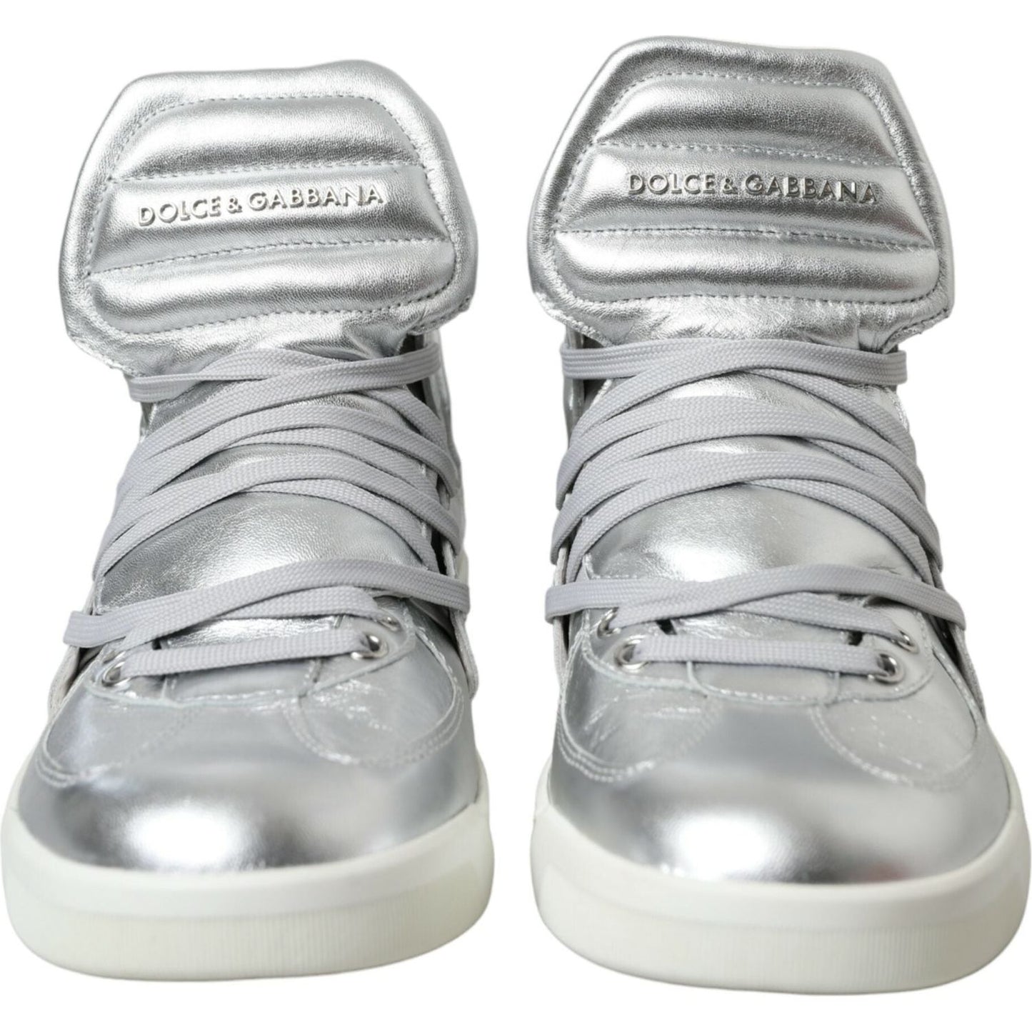 Dolce & Gabbana Silver Leather High-Top Sneakers Dolce & Gabbana