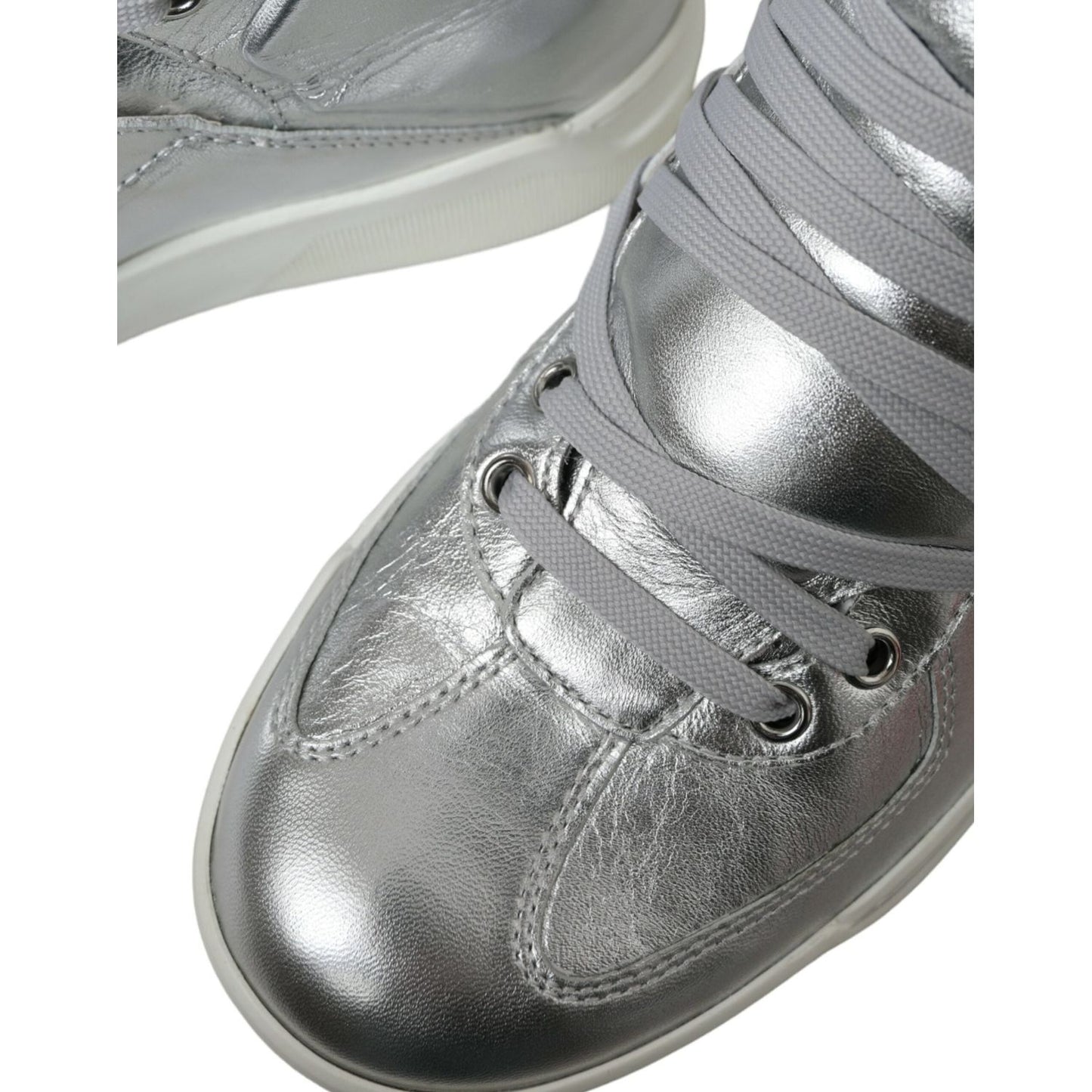 Dolce & Gabbana Silver Leather High-Top Sneakers Dolce & Gabbana