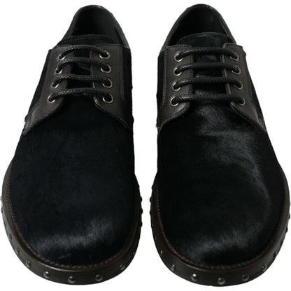 Dolce & Gabbana Black Stable Fur Derby SAN PIETRO Dress Shoes