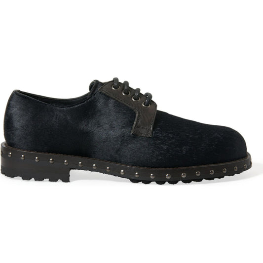 Dolce & Gabbana Elegant Black Calf Fur Derby Shoes Dolce & Gabbana