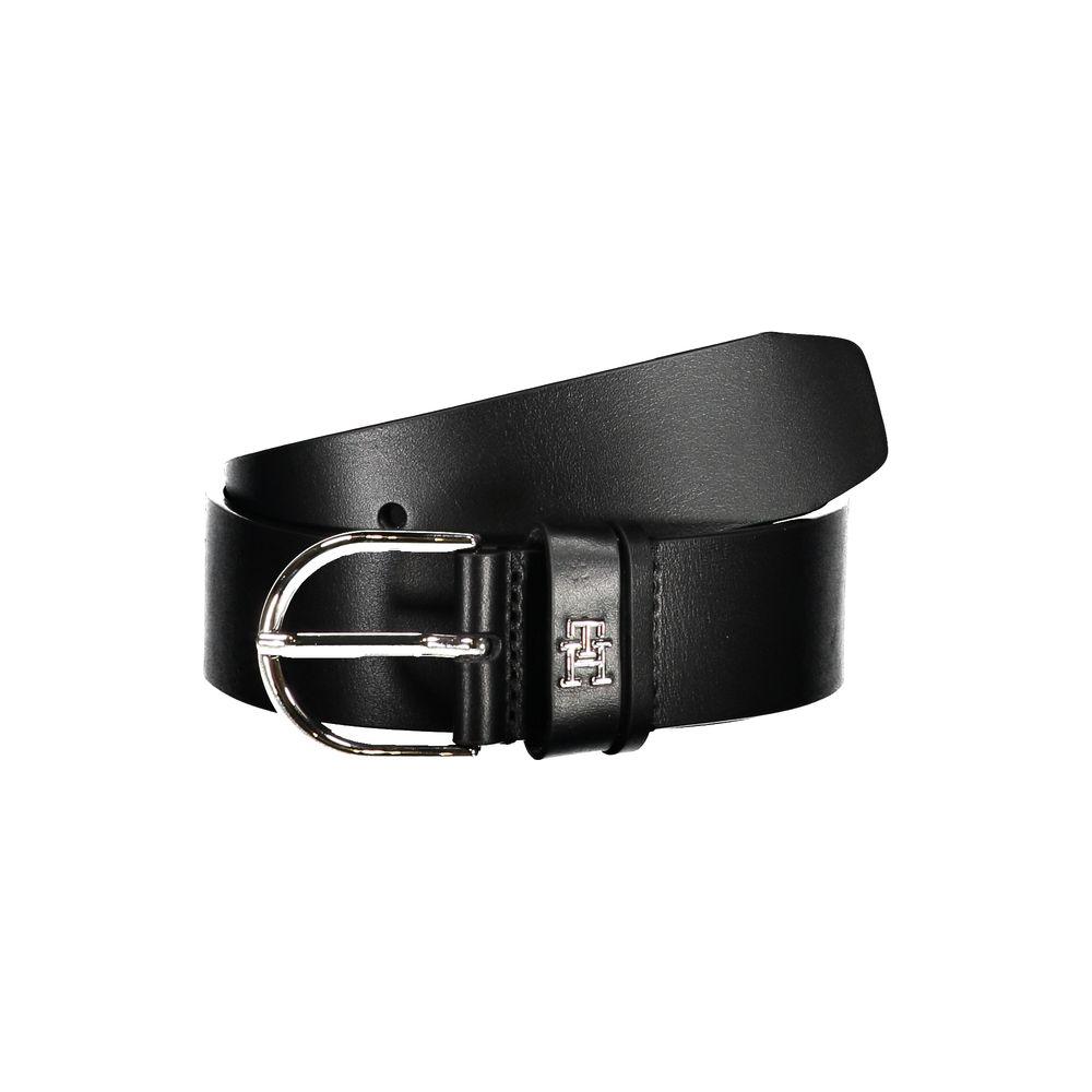 Tommy Hilfiger Chic Black Leather Belt with Metal Buckle Tommy Hilfiger