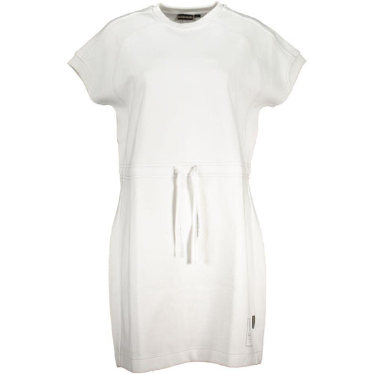 Napapijri Chic White Crew Neck Sporty Dress with Logo Napapijri