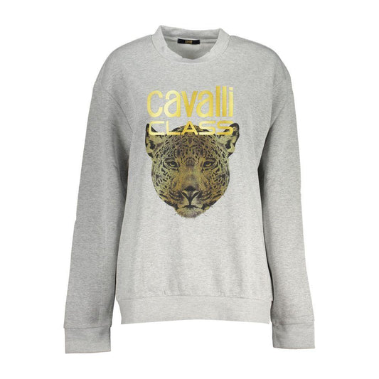 Cavalli Class Chic Gray Crew Neck Fleece Sweatshirt Cavalli Class