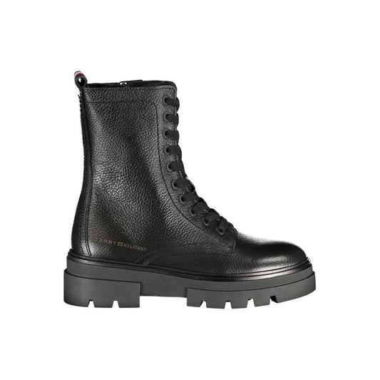 Tommy Hilfiger Elegant Black Laced Boots with Side Zip Tommy Hilfiger