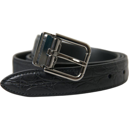 Dolce & Gabbana Black Leather Silver Metal Buckle Belt