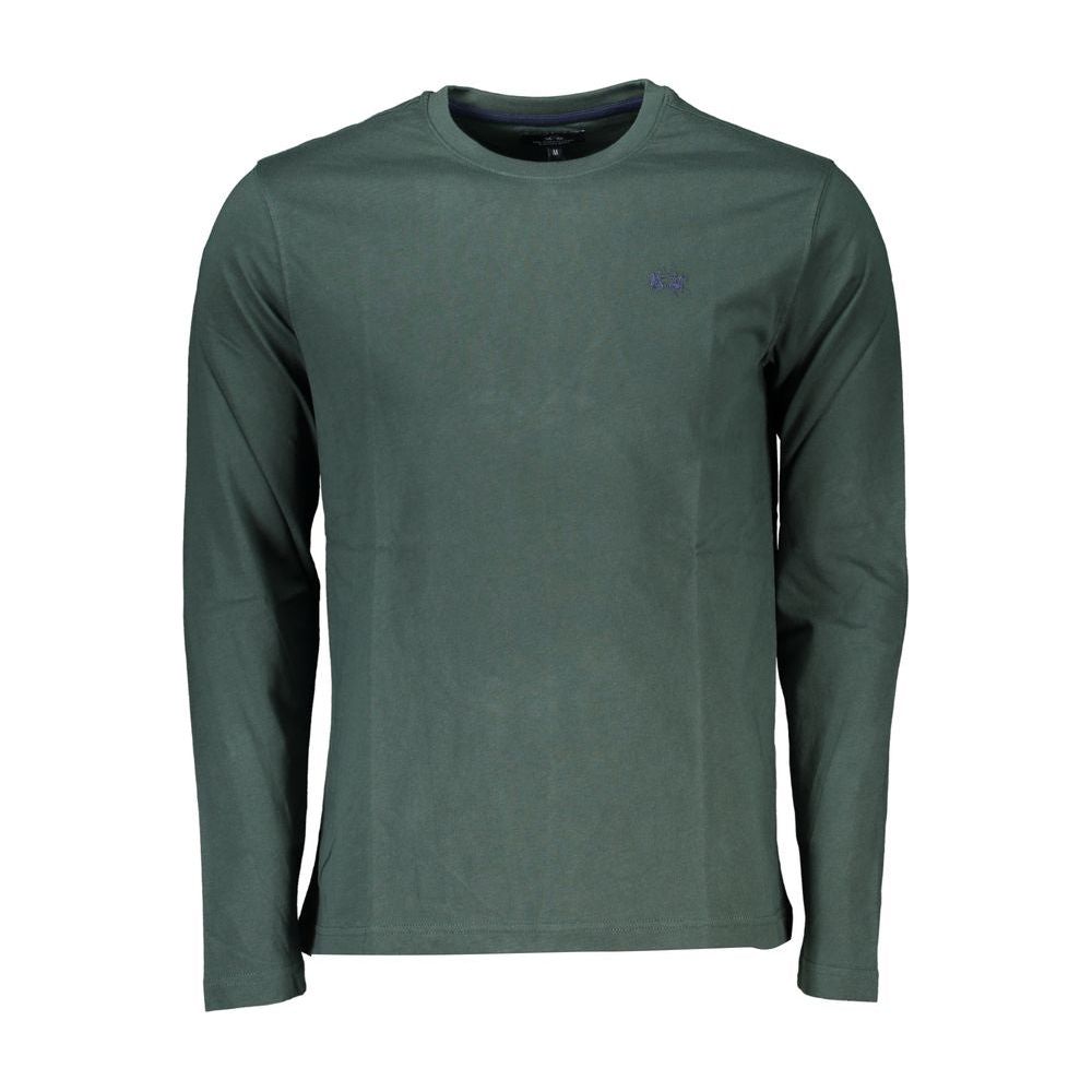 La Martina Elegant Crew Neck Green Tee with Embroidery La Martina