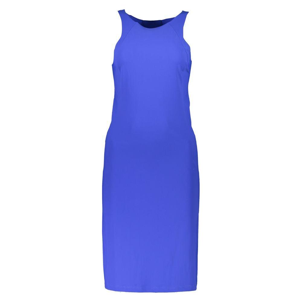 Patrizia Pepe Elegant Blue Crew Neck Dress with Logo Detail Patrizia Pepe