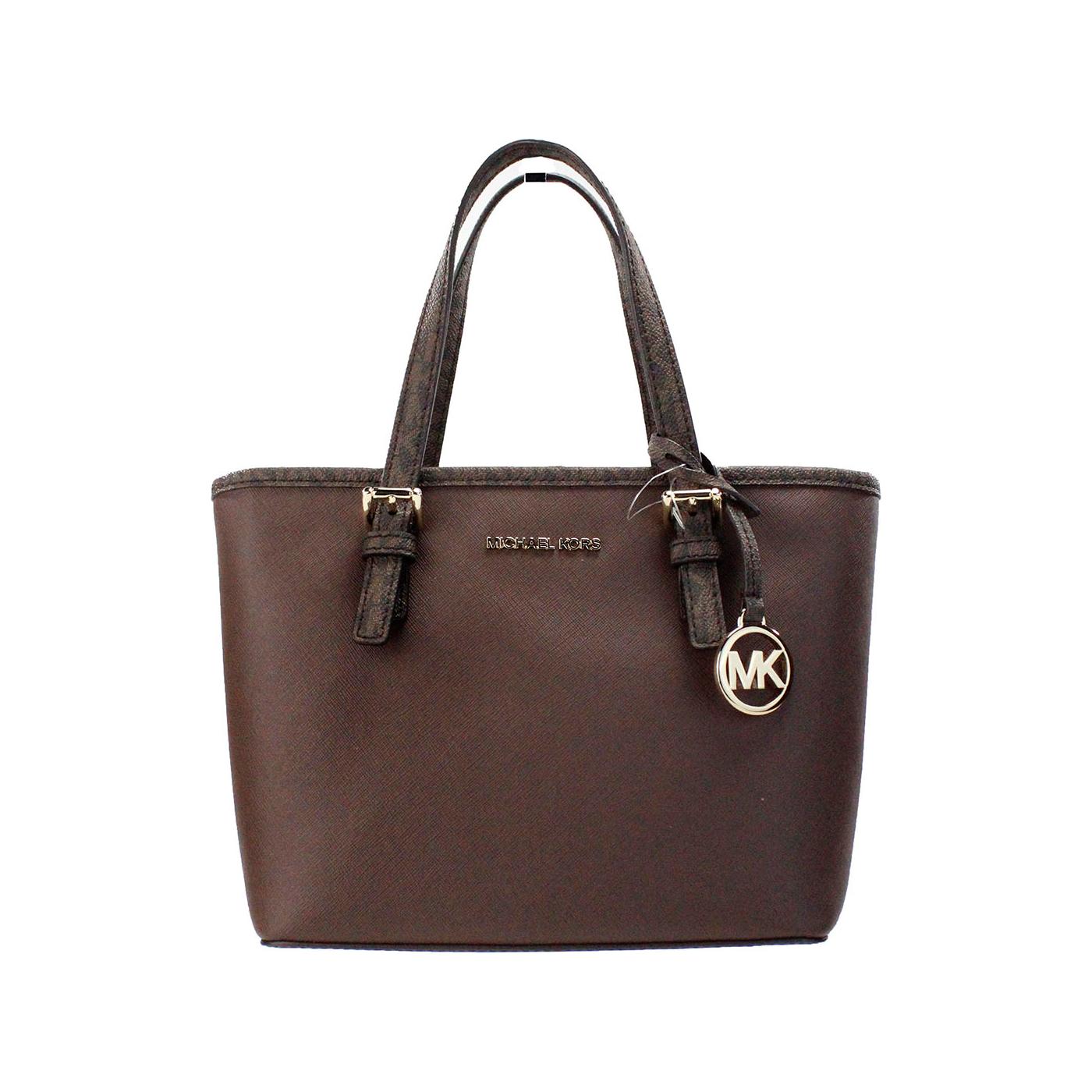 Michael Kors Jet Set Mocha Leather XS Carryall Top Zip Tote Bag Purse Michael Kors